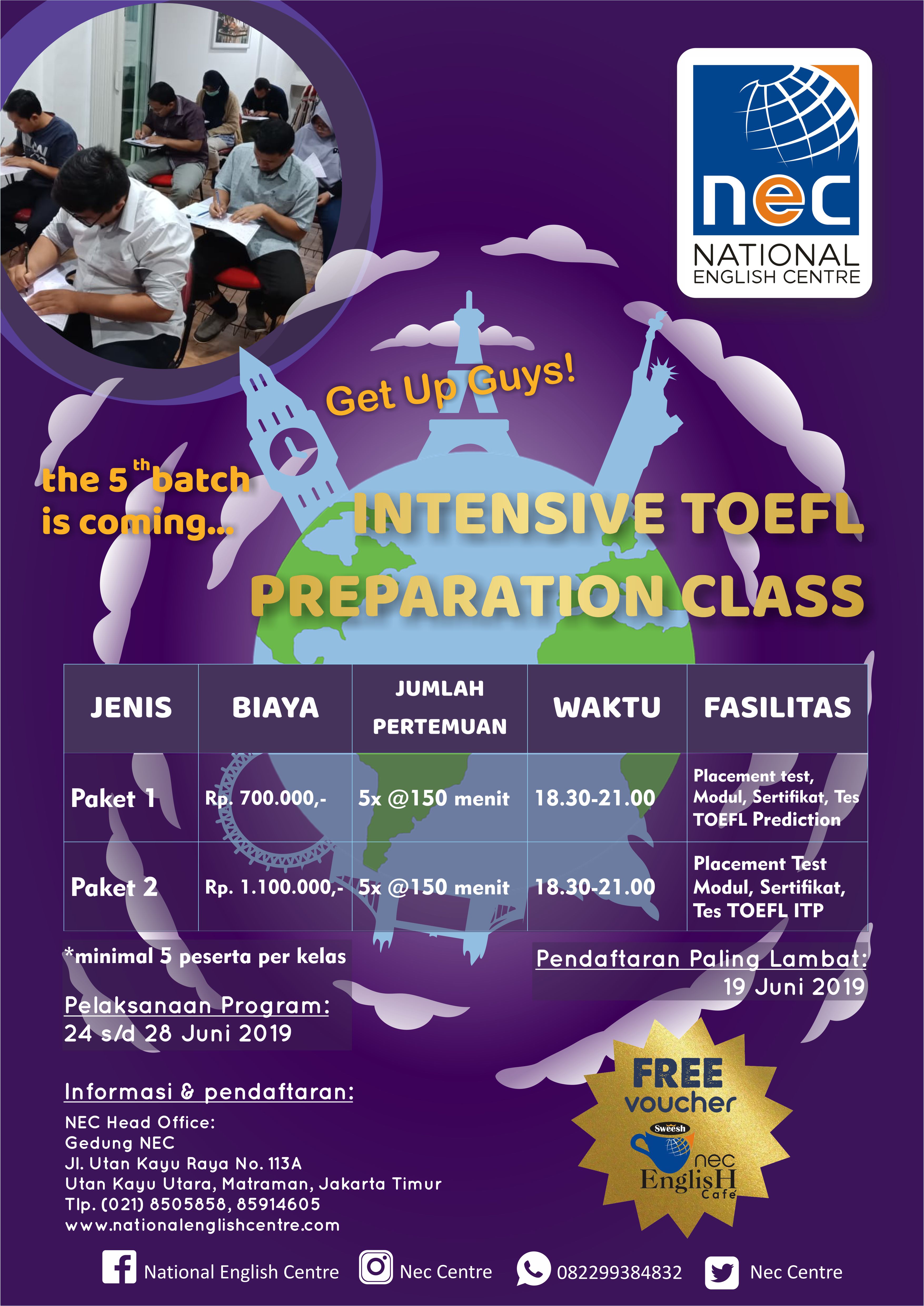 Read more about the article Intensive TOEFL Preparation Class Batch 5 (Kelas Persiapan TOEFL)